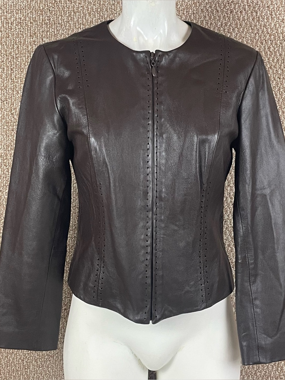Vintage Y2K Cache Leather Jacket Gray Women’s 8 Semi Crop Soft Liquid Indie 90s